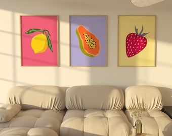 Färgglada konsttryck med fruktkök, set om 3 (digital nedladdning)