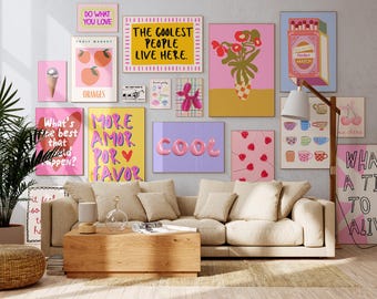 MEGA BUNDLE Gallery Wall Art, 17 Art Prints, Eclectic Bundle Set, Dopamine Wall Art,  Maximalist Wall Art, Pink Preppy Poster Set,Trendy Art