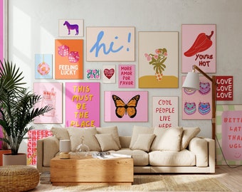 MEGA BUNDLE Gallery Wall Art, 17 Art Prints, Eclectic Bundle Set, Dopamine Wall Art,  Maximalist Wall Art, Pink Preppy Poster Set,Trendy Art
