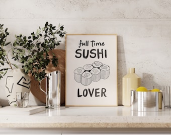 Sushi Art Print, Sushi Kitchen Art, Dinner Table Print, Hand Drawn Food Art Print, Trendy Wall Art, Japanese Food Print Poster, Sushi Lover