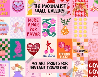 MEGA BUNDLE Gallery Wall Art, 30 Art Prints, Eclectic Bundle Set, Dopamine Wall Art,  Maximalist Wall Art, Pink Preppy Poster Set,Trendy Art