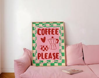 Coffee Please Print, Dopamine Decor Kitchen Wall Art, Cute Coffee Corner Decor, Coffee Illustration, Digital Download