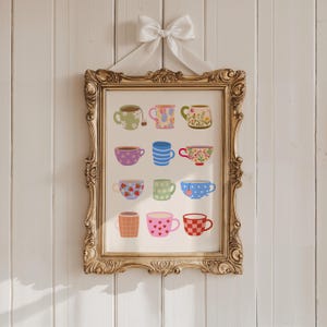Bunte Teetasse Art Print, Küche Kaffeetasse Poster (Digitaler Download)