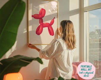 Red Balloon Dog Art Print, Dopamine Wall Art, Trendy Wall Art, Funny Wall Art, Preppy Room Decor, Danish Room Decor, Y2K Room Decor