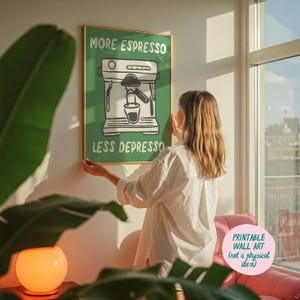 Mais Espresso Menos Depresso Impressão de Arte, Arte de Parede da Moda, Arte de Parede de Café, Decoração de Cafeteria, Impressão de Café Desenhada à Mão, Arte de Parede de Espresso