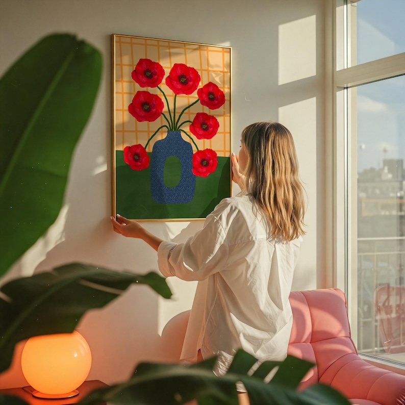 Poppy Flower Vase Art Print, Modern Scandi Decor (Digital Download) image 3