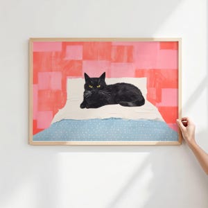 Schwarze Katze Kunstdruck, trendiges Katzenbild, modernes Katzenbild (Digitaler Download)