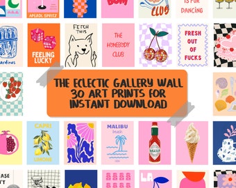 gallery wall art, BUNDLE 30 PRINTS, eclectic bundle set, maximalist wall art set, dopamine wall art, teen girl room decor, preppy room decor