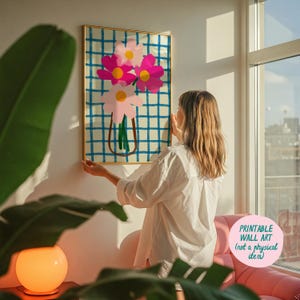 Lámina de florero para descargar, decoración danesa en tonos pastel, póster de florero, colores de dopamina, decoración maximalista, láminas artísticas de moda