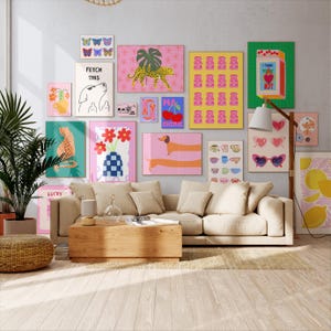 MEGA BUNDLE Gallery Wall Art, 17 Art Prints, Eclectic Bundle Set, Dopamine Wall Art,  Maximalist Wall Art, Pink Preppy Poster Set,Trendy Art