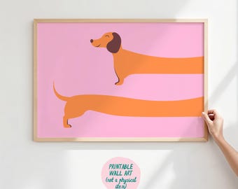 Wiener Dog Art Print, Dopamine Wall Art, Trendy Wall Art, Funny Wall Art, Preppy Room Decor, Danish Room Decor, Y2K Room Decor,Dachshund Dog