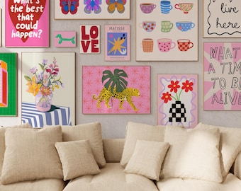 Eclectic Gallery Wall Art Bundle, Set of 17 Prints, Preppy Dopamine Decor, Teen Girl Room Decor, Maximalist Whimsical  (Digital Download)