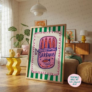 Färgglad sardintavla, väggkonst med skaldjur i köket (digital nedladdning) bild 7