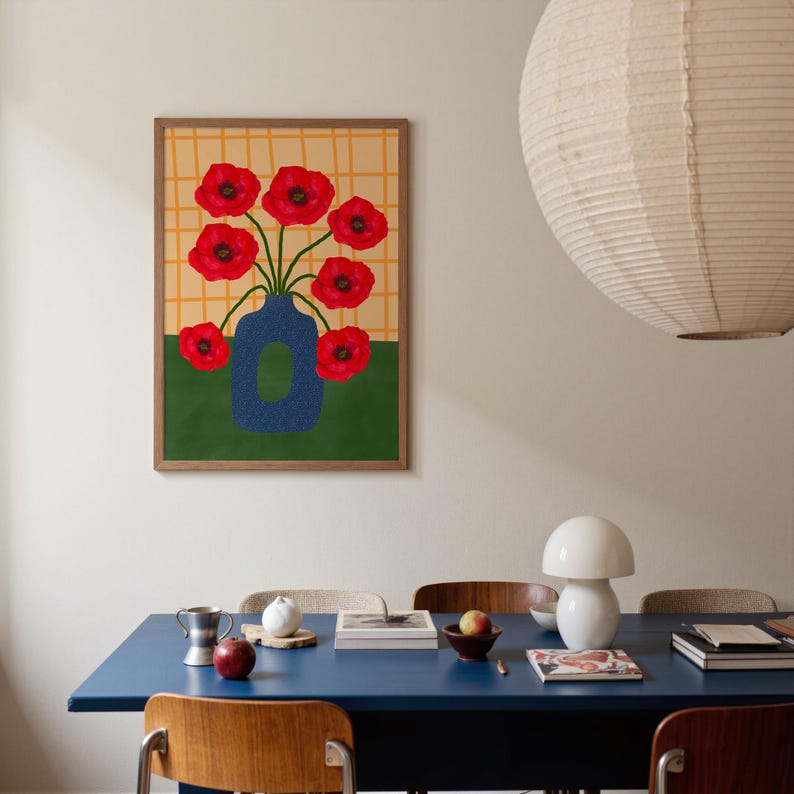 Poppy Flower Vase Art Print, Modern Scandi Decor (Digital Download) image 1