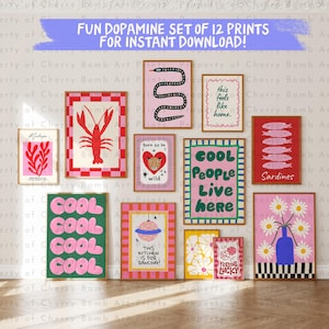 Fun Gallery Wall Art Bundle, 12 Art Prints, Eclectic Bundle Set, Dopamine Wall Art,  Maximalist Wall Art, Pink Preppy Poster Set, Trendy Art