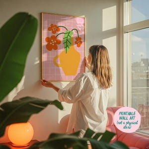 Lámina artística de florero, decoración danesa en tonos pastel, póster de florero, arte mural de dopamina, decoración maximalista, descarga de láminas artísticas, arte mural moderno
