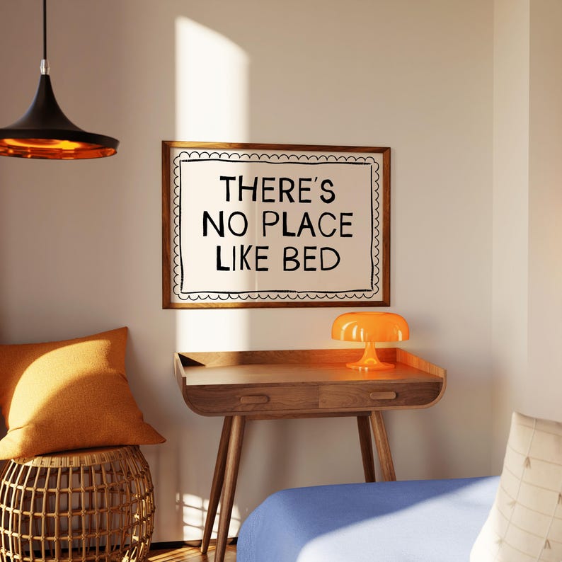 There's No Place Like Bed Art Print, Trendy Bedroom Wall Decor, Above ...