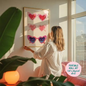 Heart Sunglasses Art Print, Preppy Room Decor, Dopamine Wall Art, Trendy Wall Art, Printable Wall Art, Eclectic Wall Art, Danish Pastel