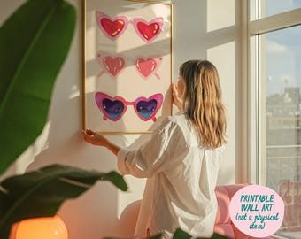 Heart Sunglasses Art Print, Trendy Preppy Room Decor (Digital Download)