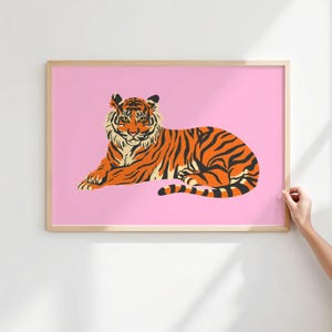 Bengal Tiger Art Print, Pink Wall Art, Preppy Room Decor (Digital Download) image 3