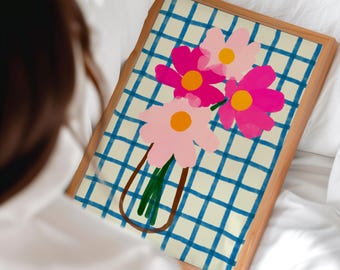 Flower Vase Art Print, Modern Floral Art, Hand Drawn Flower Poster, Trendy Wall Art (Digital Download)