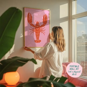 Pink Lobster Art Print, Fun Colorful Poster, Lobster Wall Art, Kitchen Art Seafood, Seafood Wall Art, Kitchen Wall Art, Trendy Wall Art