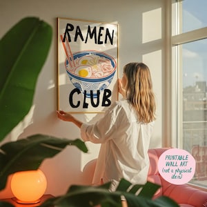 Stampa Ramen Club, Arte Ramen Kitchen, Arte Ramen da Parete, Stampa Artistica di Cibo Disegnato a Mano, Arte da Parete alla Moda, Poster Ramen Giapponese