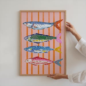 Colorful Fish Art Print, Seafood Wall Decor, Sardines Print, Dopamine Decor, Fun Eclectic Wall Art, Whimsical Art (Digital Download) image 9