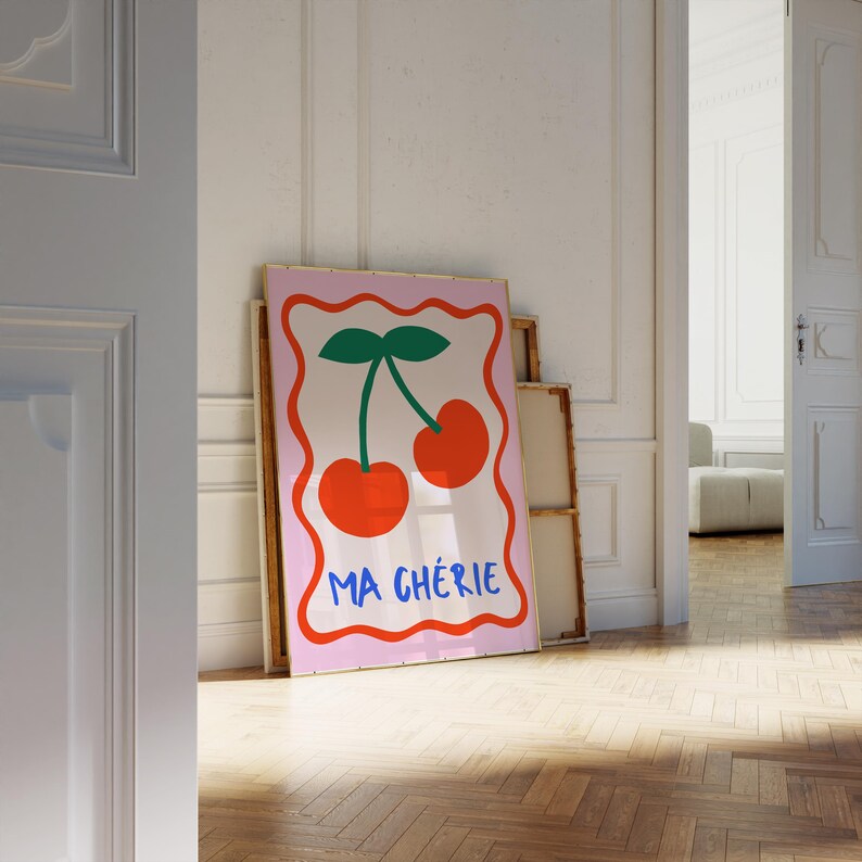 Ma Cherie Art Print, Cherry Wall Art, Ma Cherie Poster, Dopamine Wall Art, Danish Room Decor, Coquette Wall Art, Trendy Wall Art, Fun Decor image 12