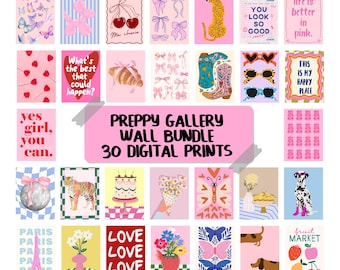 Preppy Gallery Wall Art, BUNDLE OF 30 PRINTS, Maximalist Dopamine Decor, Fun Gallery Wall Set, Teen Girl Room Decor (Digital Download)