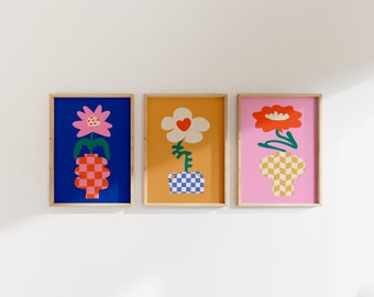 Flower Vase Art Prints, Trendy Preppy Decor (Digital Download)