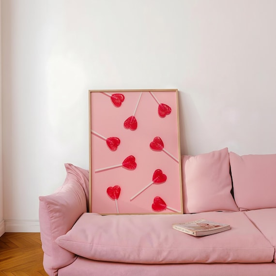 Heart Lollipop Print, Pink Preppy Wall Art, Heart Lollipop Poster, Dopamine Print, Girls Room Decor, Pink Candy Wall Art