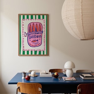 Färgglad sardintavla, väggkonst med skaldjur i köket (digital nedladdning) bild 3