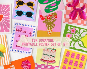 Fun Wall Art Set | 12 DIGITAL PRINTS | Dopamine Maximalist Eclectic | Teen Girl Room Decor | Preppy Poster Set | Dreamy Bedroom Decor