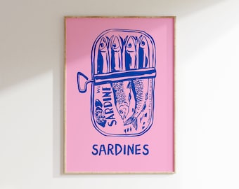Sardine Tin Printable Wall Art, Coastal Kitchen Decor, Mediterranean Fish Poster, Portuguese Inspired Print, Digital Download