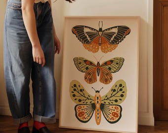 Boho Schmetterling Druck, Vintage Motte Wandkunst, Mid Century Modern Insekt Poster, Vintage Schmetterling Natur Illustration, Cottagecore Dekor