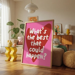 Uplifting Quote Art Print, Pink Preppy Wall Decor, What's The Best That Could Happen Art Print (Digital Print) image 5