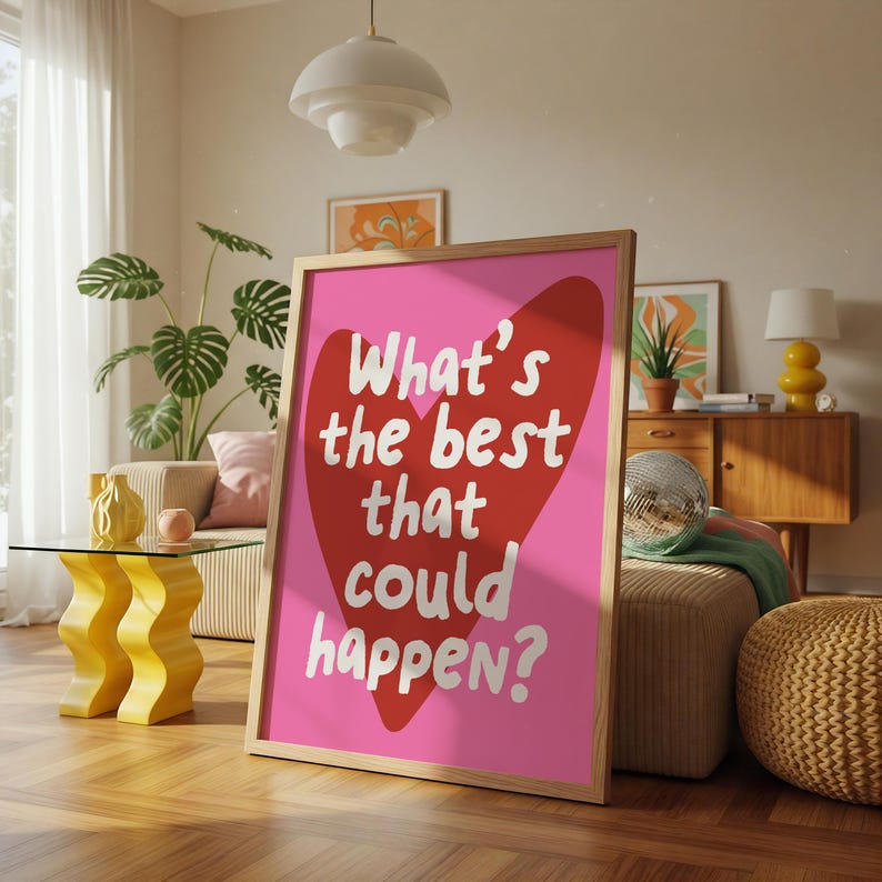 Uplifting Quote Art Print, Pink Preppy Wall Decor, What's The Best That Could Happen Art Print (Digital Print) image 5