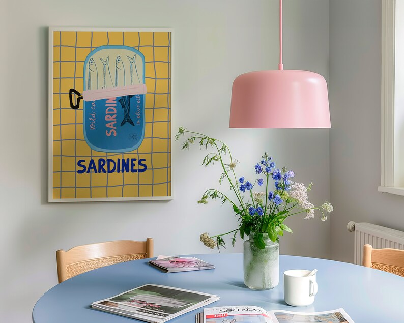 Sardines Art Print, Colorful Seafood Kitchen Wall Art (Digital Download) image 5