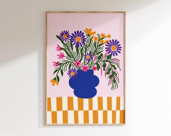 Flower Vase Art Print, Dopamine Maximalist Decor, Botanical Floral Art (Digital Download)