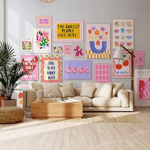 Fun Gallery Wall Art Bundle, 17 Art Prints, Eclectic Bundle Set, Dopamine Wall Art,  Maximalist Wall Art, Pink Preppy Poster Set, Trendy Art