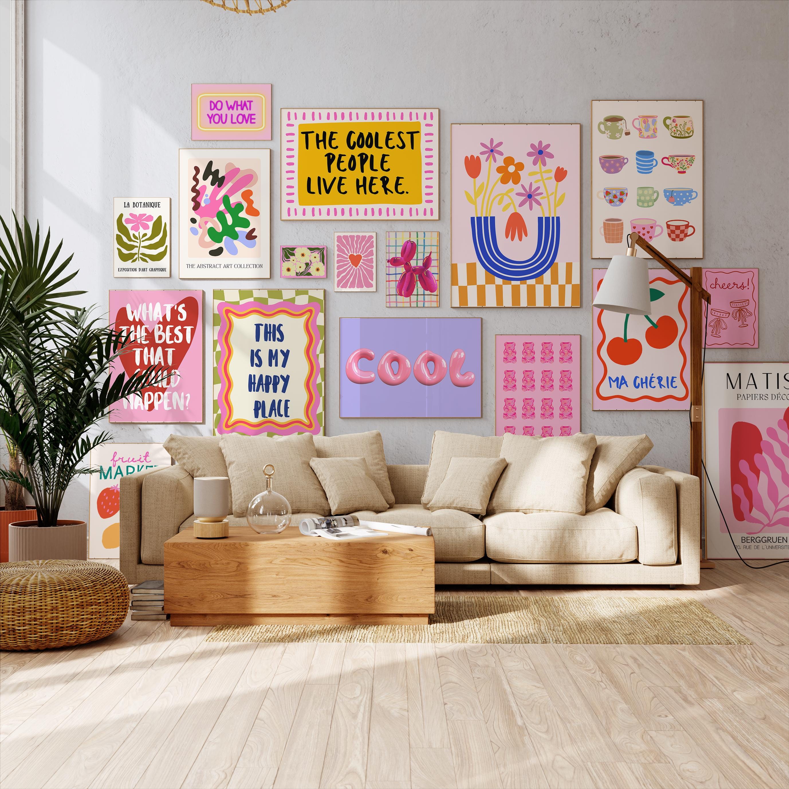 Fun Gallery Wall Art Bundle, 17 Art Prints, Eclectic Bundle Set, Dopamine Wall Art,  Maximalist Wall Art, Pink Preppy Poster Set, Trendy Art