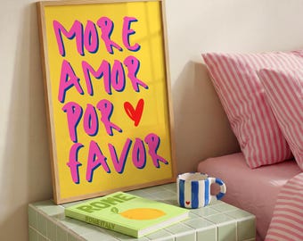 Impression d'art Amor Por Favor, art mural dopamine, art mural tendance, impression citation d'amour, décoration de chambre preppy, art mural jaune (téléchargement numérique)