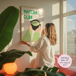 Matcha Club Art Print, Trendy Wall Art, Matcha Wall Art, Coffee Bar Decor, Hand Drawn Matcha Print, Printable Wall Art, Matcha Lover