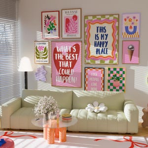 Fun Gallery Wall Art Set, 9 Art Prints, Eclectic Bundle Set, Dopamine Wall Art,  Maximalist Wall Art, Pink Preppy Poster Set, Trendy Art