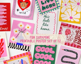 Fun Wall Art Set | 12 DIGITAL PRINTS | Dopamine Maximalist Eclectic | Teen Girl Room Decor | Preppy Poster Set | Fun Poster Decor