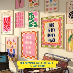 Fun Gallery Wall Art Bundle, 12 Art Prints, Eclectic Bundle Set, Dopamine Wall Art,  Maximalist Wall Art, Pink Preppy Poster Set, Trendy Art