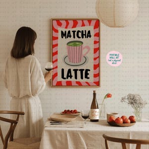 Matcha Latte Art Print, Trendy Wall Art, Matcha Wall Art, Coffee Bar Decor, Hand Drawn Matcha Print, Printable Wall Art, Matcha Lover