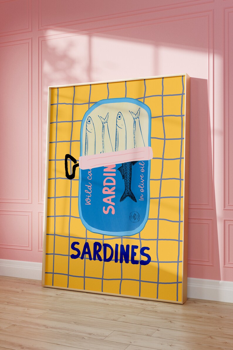 Sardines Art Print, Colorful Seafood Kitchen Wall Art (Digital Download) image 7
