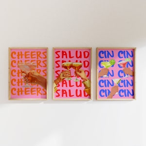 Cheers Art Print, Set of 3 Prints, Cocktail Wall Art, Trendy Art Prints, Happy Hour Print, Bar Cart Decor, Liquor Wall Art,Cocktail Bar Cart